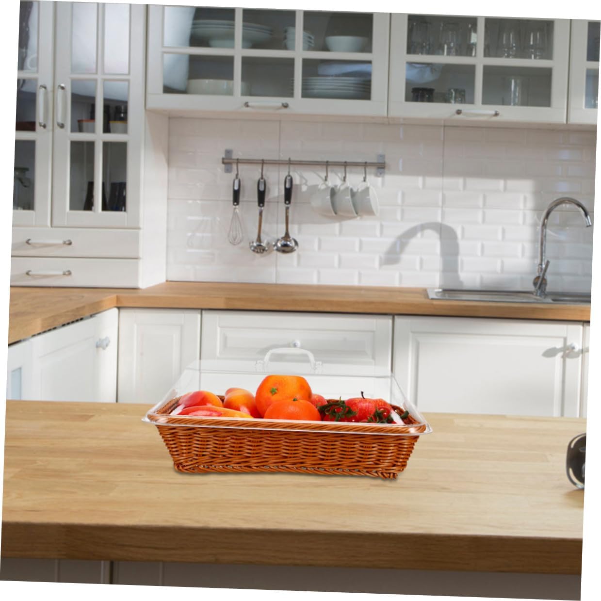 Hand-woven Rattan Bread and Fruit Basket with Lid, Large-capacity 40x30x15cm Tabletop Storage Basket for Kitchen, Outdoor Picnic, Multipurpose Food Display and Serving