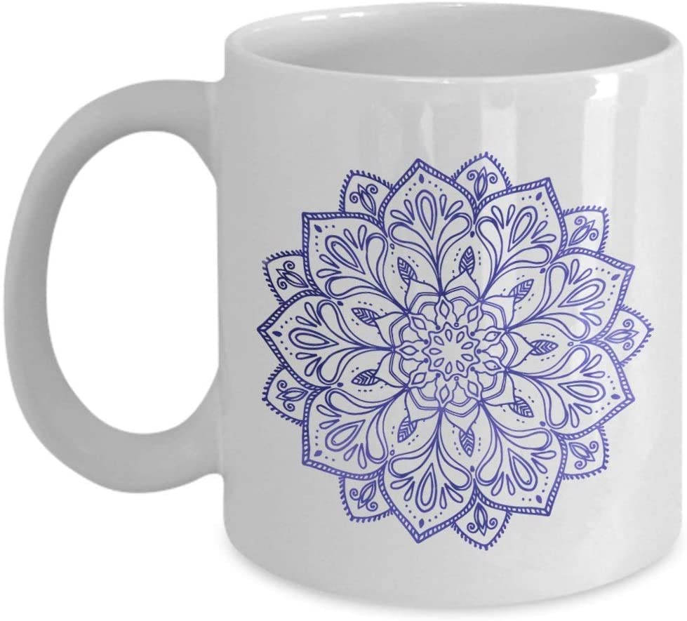 Giftme Dark Blue Mandala Design Namaste Yoga Birthday, Christmas Coffee Tea Mug Unique 11oz White Ceramic Mug.