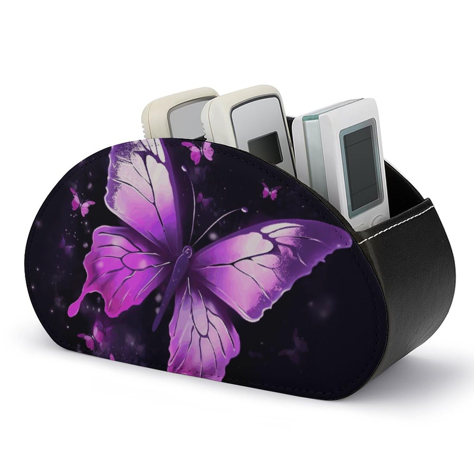 WAFICAC Remote Control Holder Remote Control Storage Box with 5 Compartments Butterfly Purple PU Leather TV Remote Caddy Desktop Organizer for Desk Office Supplies Home