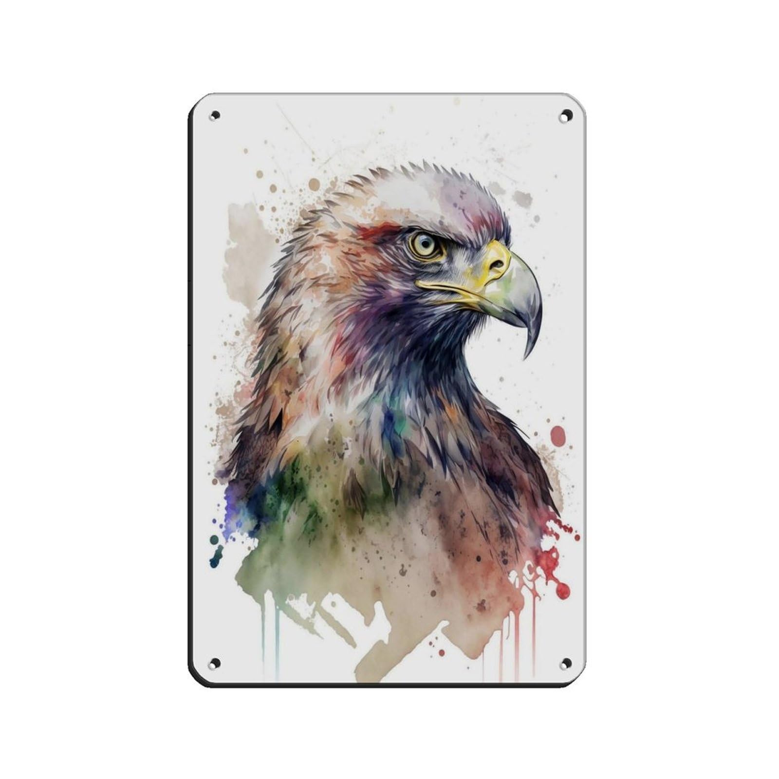 Lxwnze 20L X 30W Cm Watercolor Eagle, Art Poster Tin Sign Vintage Metal Pub Club Cafe Bar Home Wall Art Decoration Poster Retro 8X12inch(20X30cm)