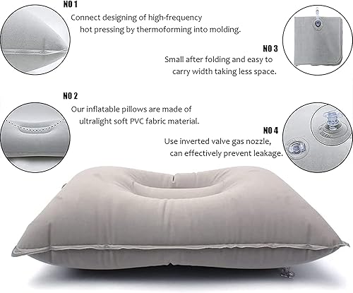 Miniatura 2 de Paquete de 2 almohadas inflables ultraligeras de viaje tamaño A4, almohadas de aire de tela flocada cuadrada pequeña para senderismo, campamento,