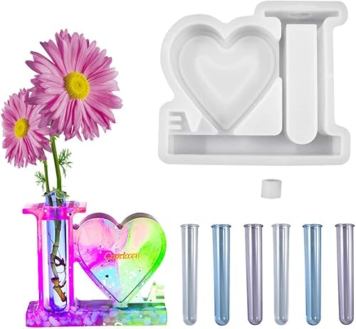 Moldes de resina para estación de propagación de plantas en jarrón, marco de fotos en forma de corazón, arreglo floral, moldes de silicona para San