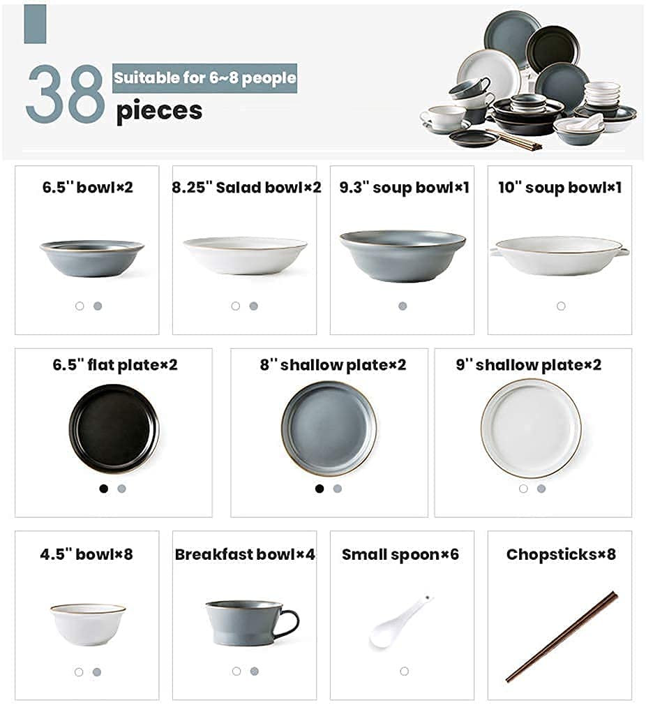 Ensembles de Vaisselle Ensemble de Vaisselle, Ensembles de dîner en céramique, Bol en Porcelaine émaillée de Style Nordique avec mélange de Couleurs, Assiette à(