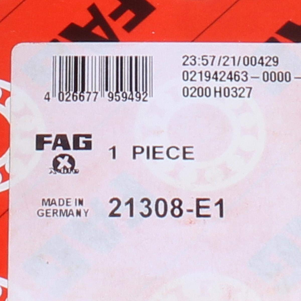 FAG 21308-E1 Spherical Roller Bearing, 40 mm ID, 90 mm OD 23 mm Width