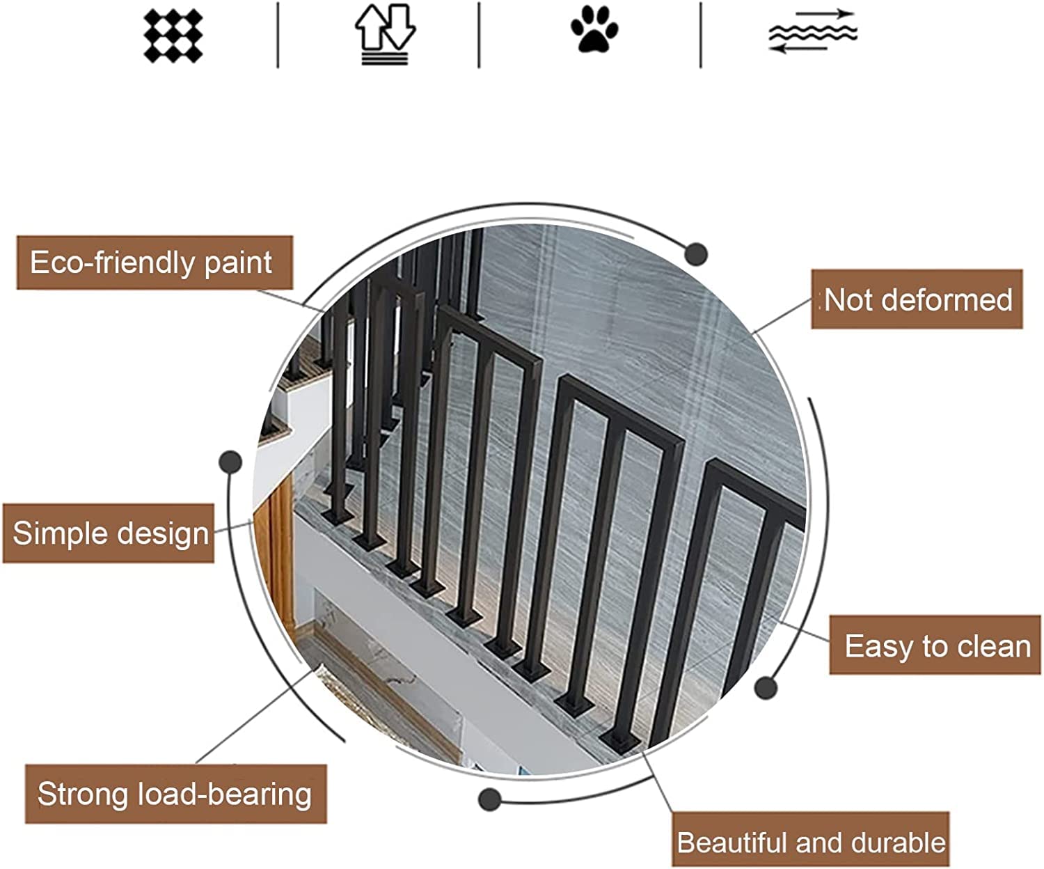X&Z-XAOY Corrimano in Ferro Battuto Nero Recinzione Antislittamento A Forma di M per Il Balcone del Giardino di Casa Ringhiera per Scale Interne Palo di Supporto (1 Pz) (Size : 3.3ft/100cm)