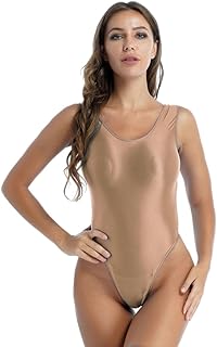 Body sexy de corte alto para mujer, metálico brillante, sin mangas, elástico, traje de baño de una pieza, color marrón, talla única