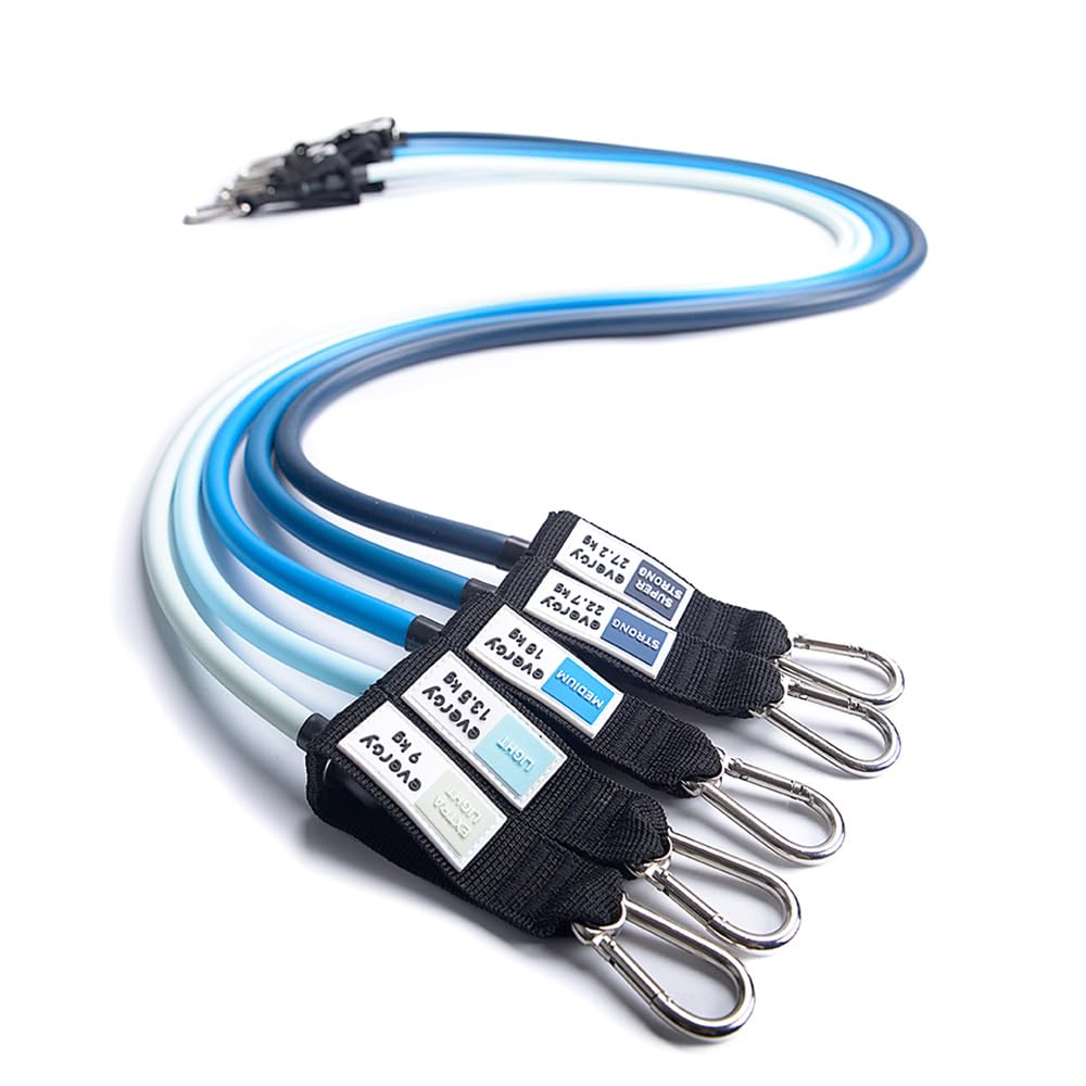 Set elastico Elite evergy – 5 livelli di resistenza | fasce da allenamento con impugnature e moschettoni | Fitness, forza, riabilitazione e tonificazione. Fasce Resistenza.