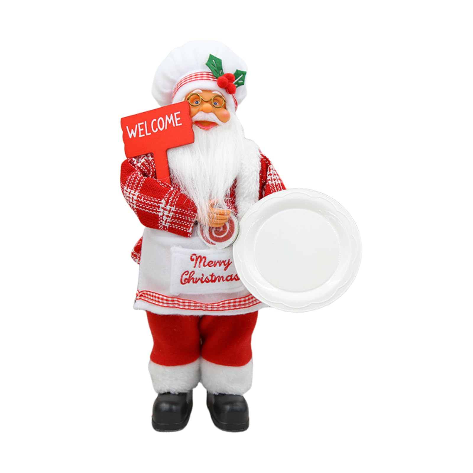 Sharplace 15.75'' Santa Figurine Standing, Realistic Christmas Santa Claus Standing Doll Ornament, Tabletop Centerpieces, Christmas Display Decoration Ornament for Desk Shelf Mantelpiece, White tray