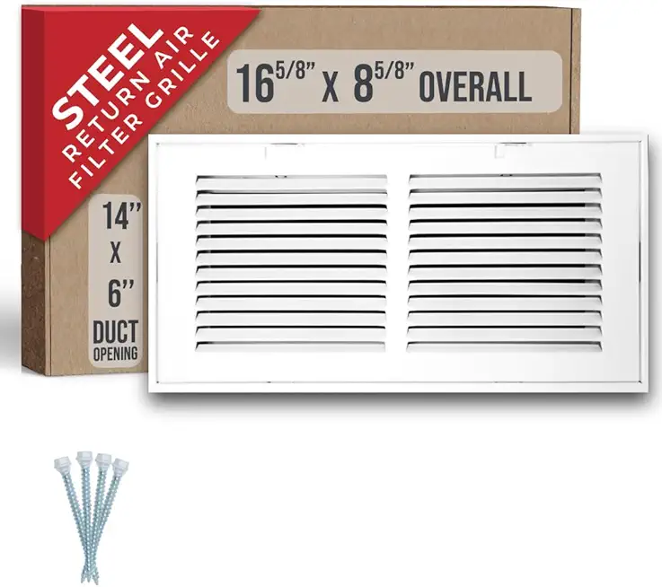 Fits 14x6 Duct Opening | Steel Return Air Filter Grille by Handua [Removable Door] for 1-inch Filters | Vent Cover Grill | White | HVAC Cold Air Intak