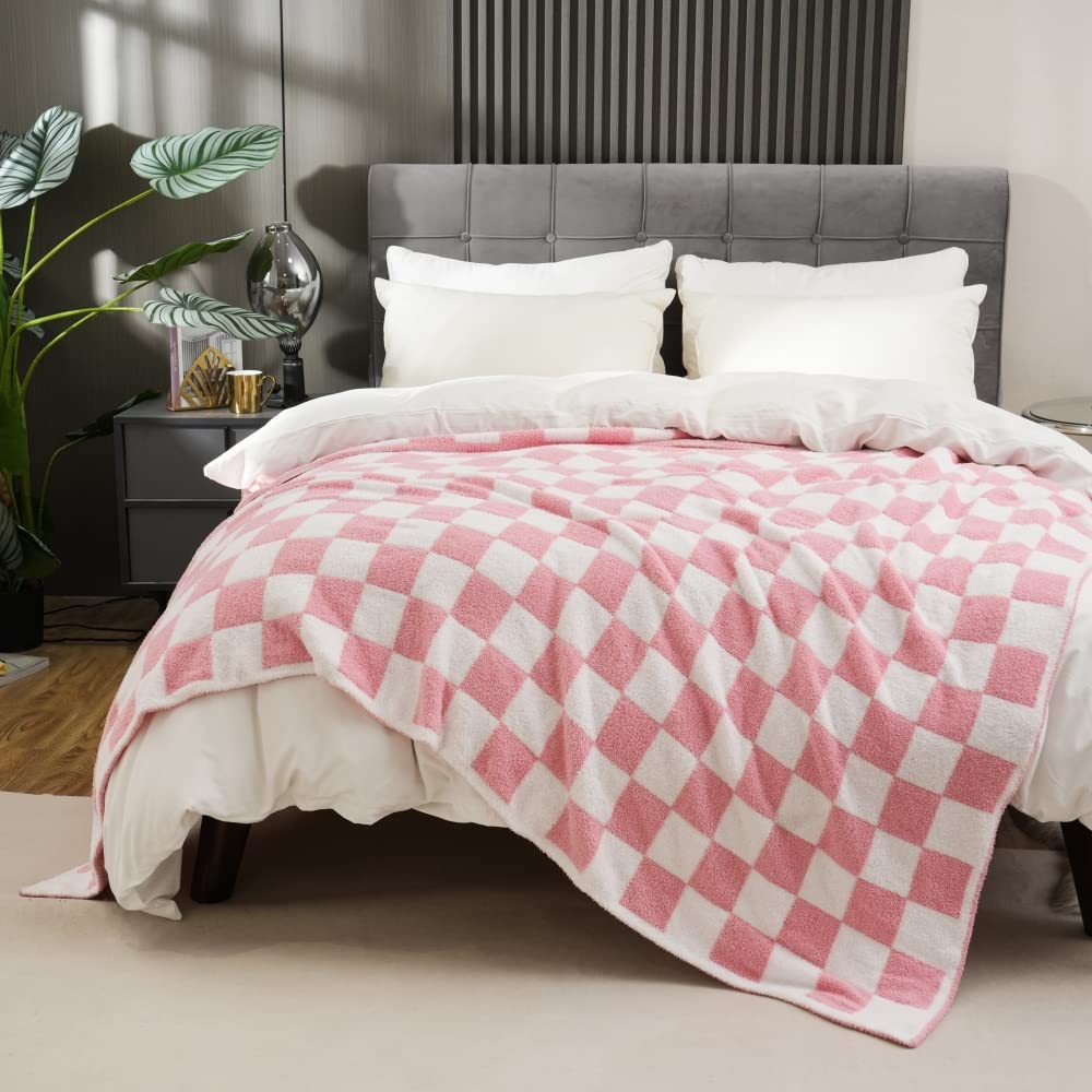 Rosa Karierte Überwurfdecke – Superweich, 127 X 152 Cm, Für Couch & Bett