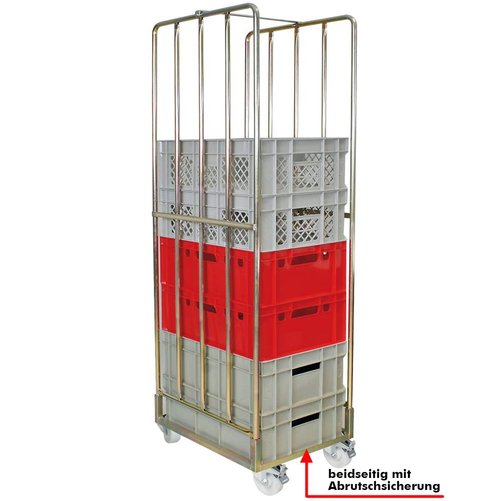 BRB Gitterwagen mit 2 Lenk- und 2 Bockrollen aus Kunststoff, Ø 100 mm, BxTxH 480x640x1740 mm,