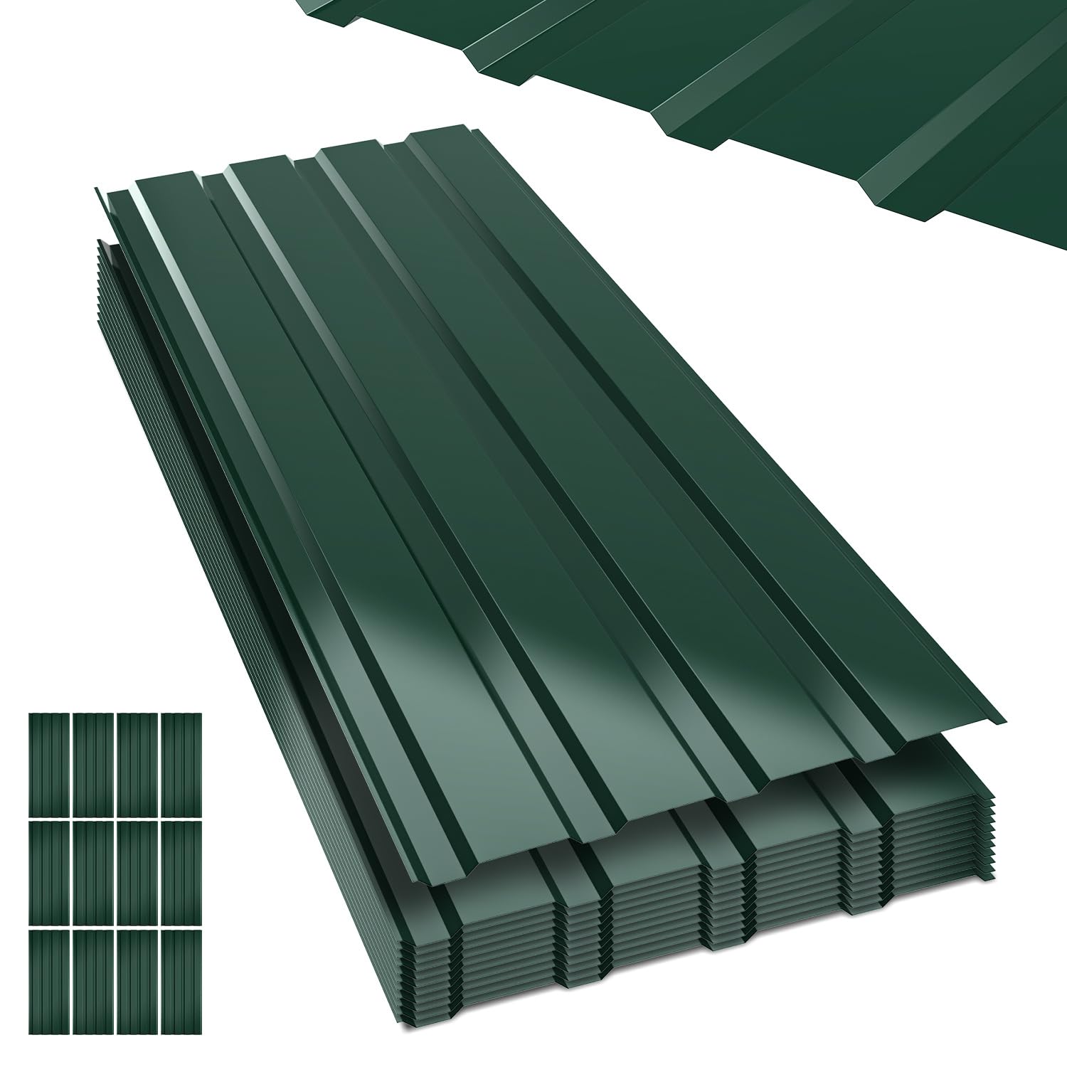 24x Lamiera Trapezoidale, Onduline Per Coperture Tettoie 115x45 cm - 12.42 m², Superficie Liscia, Lamiera Grecata 0,25 mm, Impermeabile Per Capannone Pareti Giardino, Verde