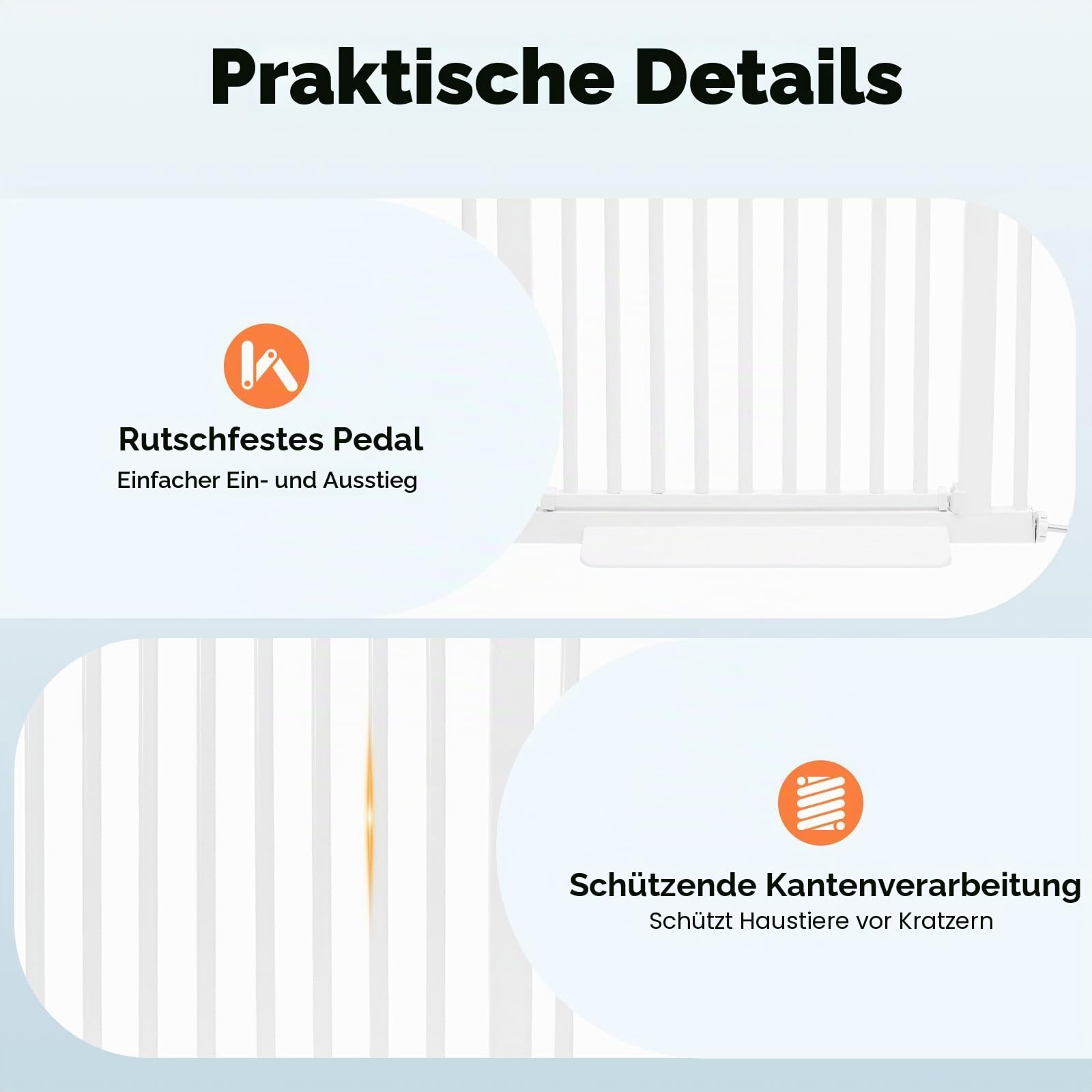 150cm Hohes Türschutzgitter, Treppenschutzgitter ohne Bohren, Sicherheitsgitter für Hunde und Kätzchen, Tuerschutzgitter Metall Selbstschließend, Treppengitter Kindergitter (Weiß)