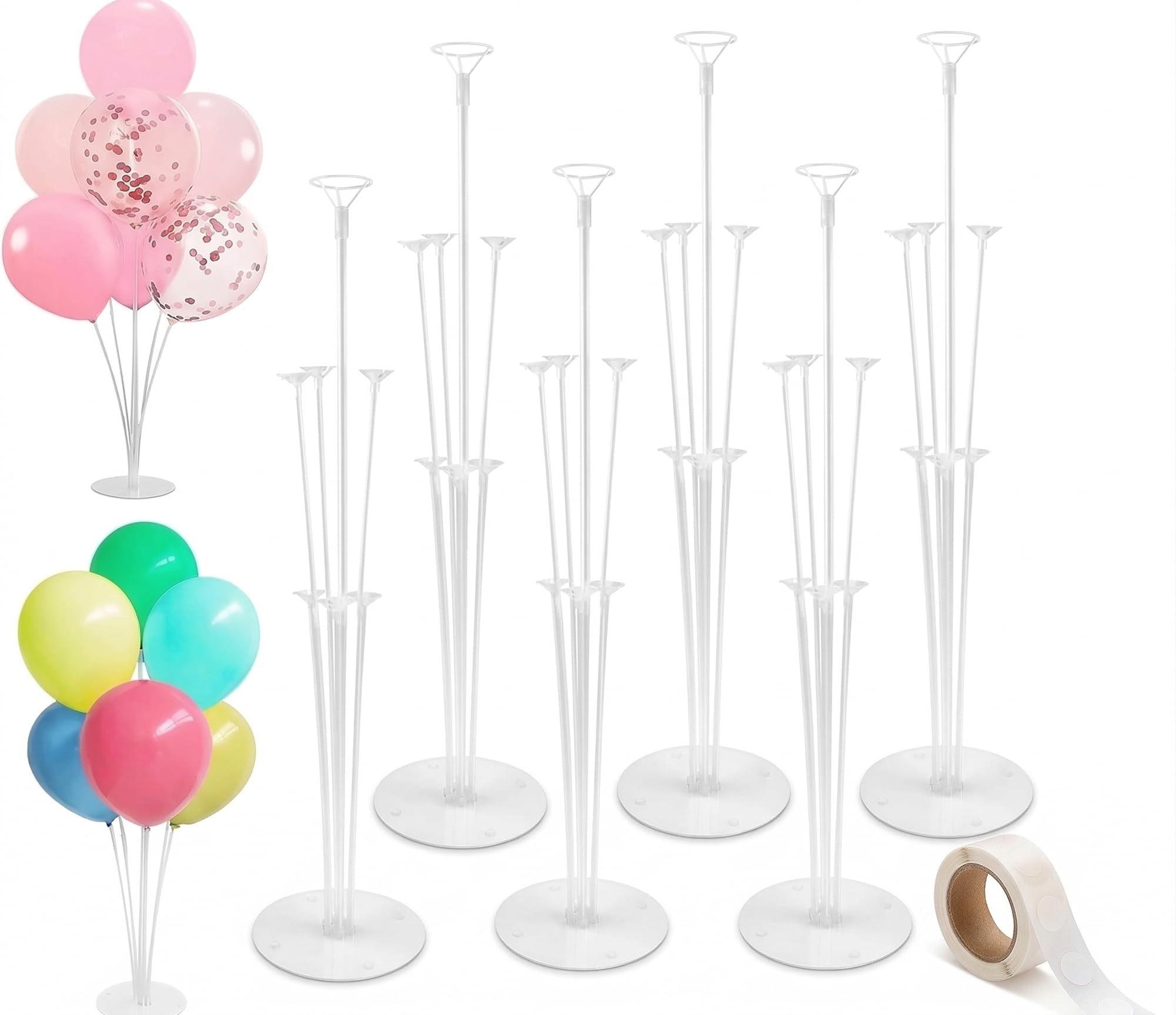 Kit di supporti per palloncini da 6 pezzi | 71 cm Supporti riutilizzabili per centrotavola per compleanni, matrimoni e baby shower | Supporto per palloncini trasparente per pavimento o tavolo |
