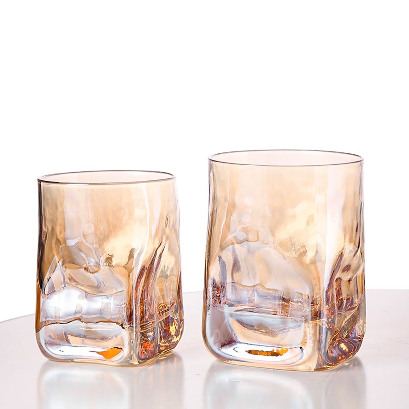 Szklane kubki kreatywne kwadratowe młotkowane szklanki do whisky, szklanka do wody, kubek na wodę, kieliszek do soku kieliszek do wina kubek do picia 250 ml / 330 ml szklanki do picia (kolor: mały) a)