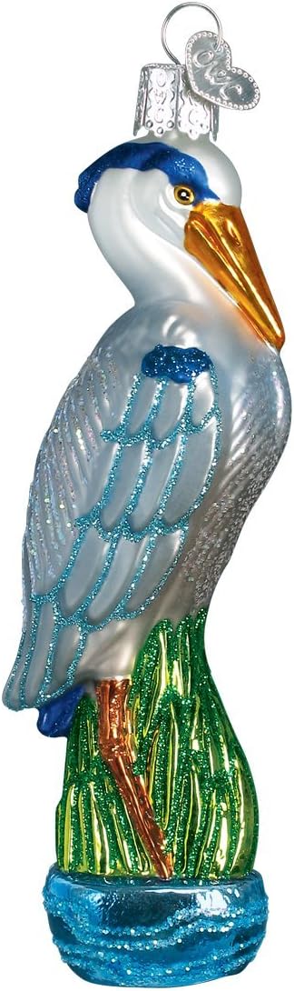 Old World Christmas Great Blue Heron Glass Blown Ornament for Christmas Tree, Handcrafted Holiday Decoration, Bird Watcher Collection