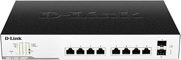 D-Link PoE Switch, 8 10 Port Smart Managed Gigabit Ethernet 2 SFP Ports 130W PoE Budget Layer 2 Internet Network DGS-1100-10MP Black