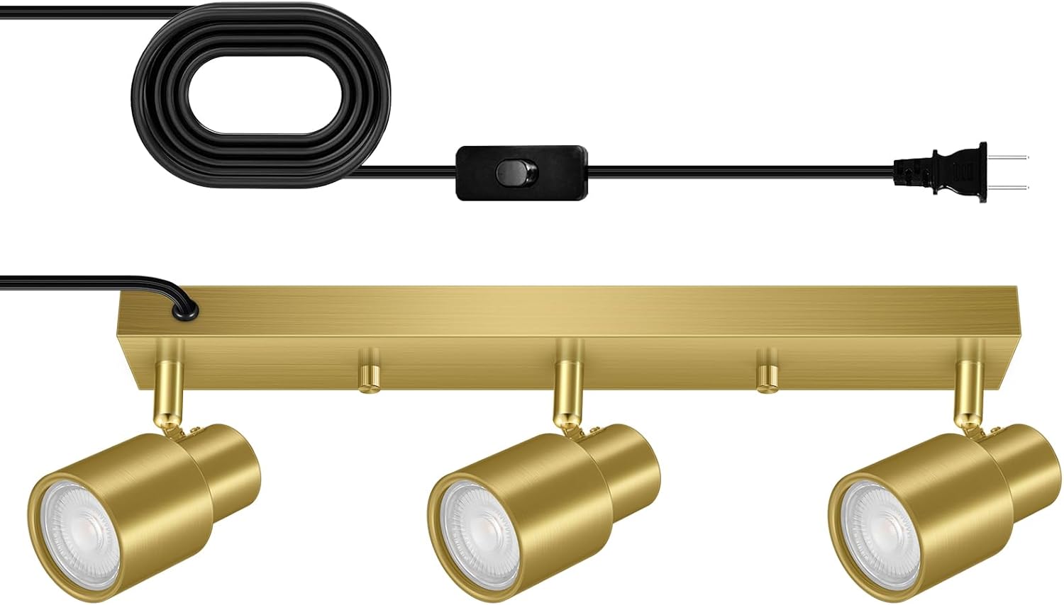 Plug-in Track Lighting LED, Track Light Fixtures Ceiling Kit, 15.7" Gold 3 Way Wall Lights for Kitchen, Plug in Ceiling Light with 14.8ft Power Cord,Rotatable Spotlight for Hallway(GU10 Base,No Bulb)