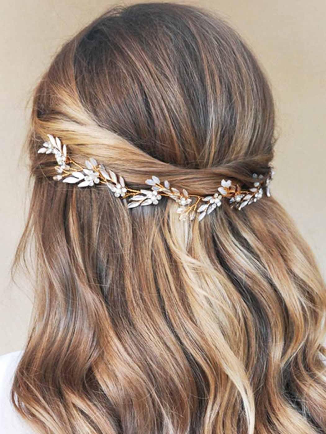 JAKAWIN Bride Leaf Wedding Hair Piece Flower Hair Vine Crystal Headpiece Bridal Hair Accessories for Women HV203 (2 Gold)