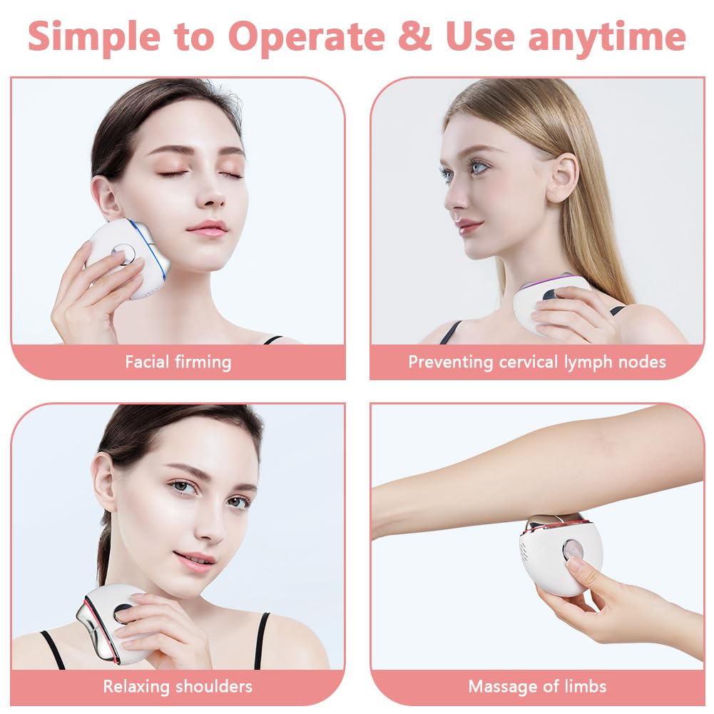 Dispositivo di Bellezza Antirughe, Strumenti Gua Sha per il Viso con Vibrazione e Calore, Massaggiatore Viso con Luce Rossa Blu viola, Guasha Viso per Antirughe Antietà, Lifting Viso