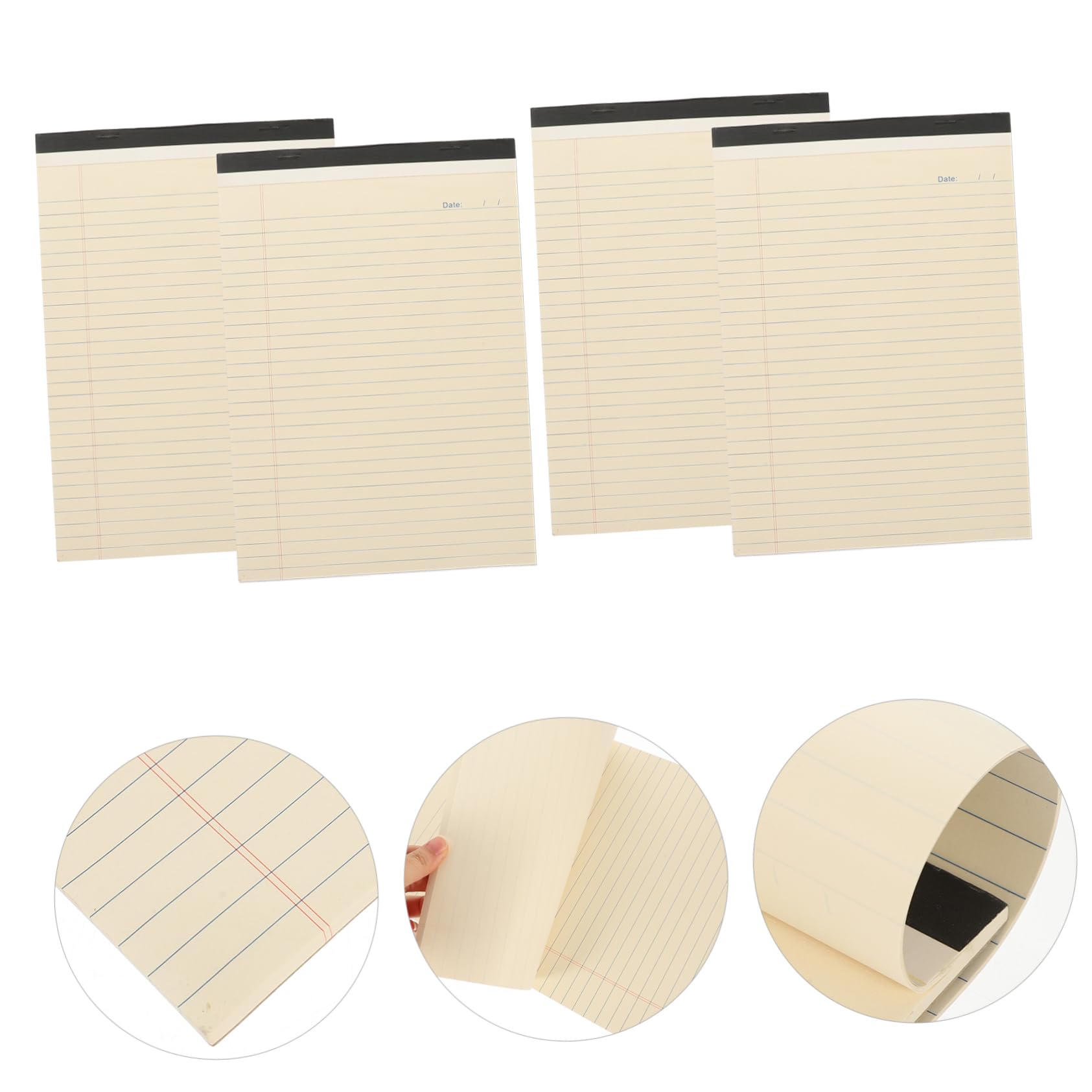 Pack Linierte Papierblöcke A4 mit Abrisslinie, Beige | Dickes Papier, für Schreibtisch und Planungsnotizen, als 4 Stück für Büro und Studium