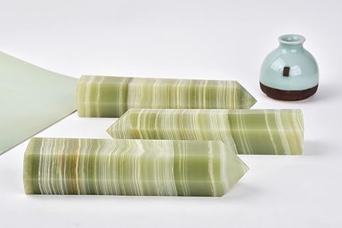 Miniatura 3 de AMOYSTONE 1 varita de jade afganistán de cristal curativo, columna hexagonal media, varita de cristal natural, pulida, 6 puntos, torre de jade