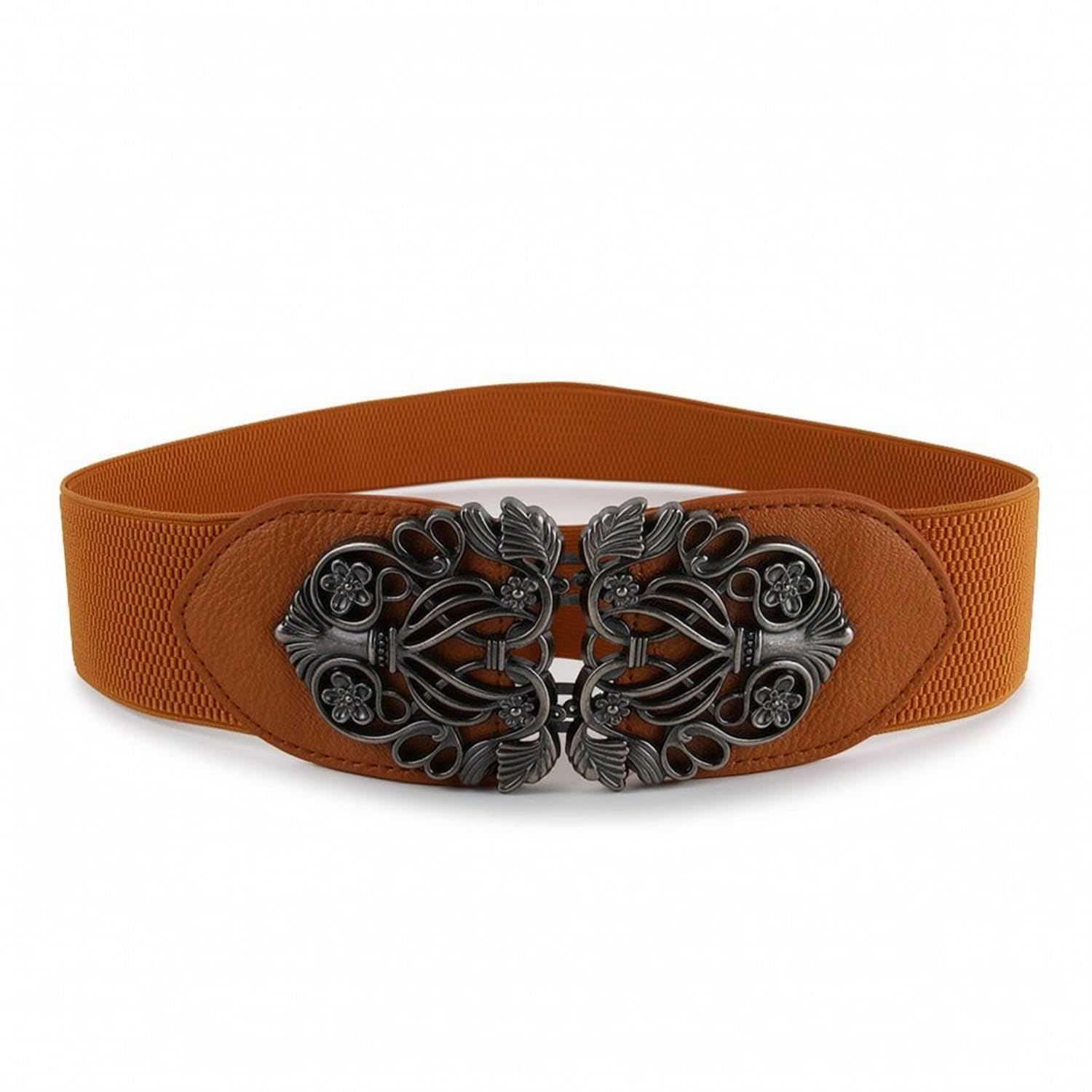 Resilient Elastic Waist Belt Stretch Wide Waist Belt Ornate Stretchy Waistband Textured for Women, Dresses, Tunics, 70CM, Retro Gun Bkl Camel-image-22