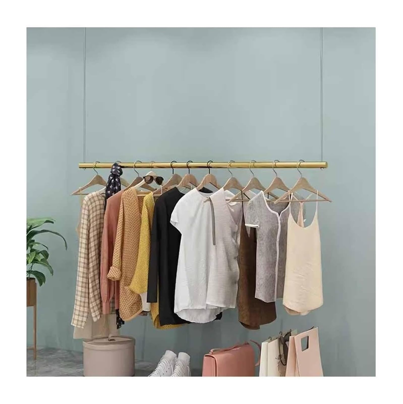 JKJZSALJ Adjustable Height Hanging Clothes Rack, Creative Display Garment Racks For Boutique Clothing Stores Retail Gold Ceiling Hanger Commercial Wedding Dress Shelf,Gold,80cm