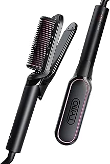 TYMO Hair Straightener Brush and Flat Iron 2 in 1, 200M Ions Hair Straighteners for Women, Ceramic Dual Voltage Straightening Hot Comb for Anti-Frizz Straights, Waves, Curls, Less Heat Damage, Black