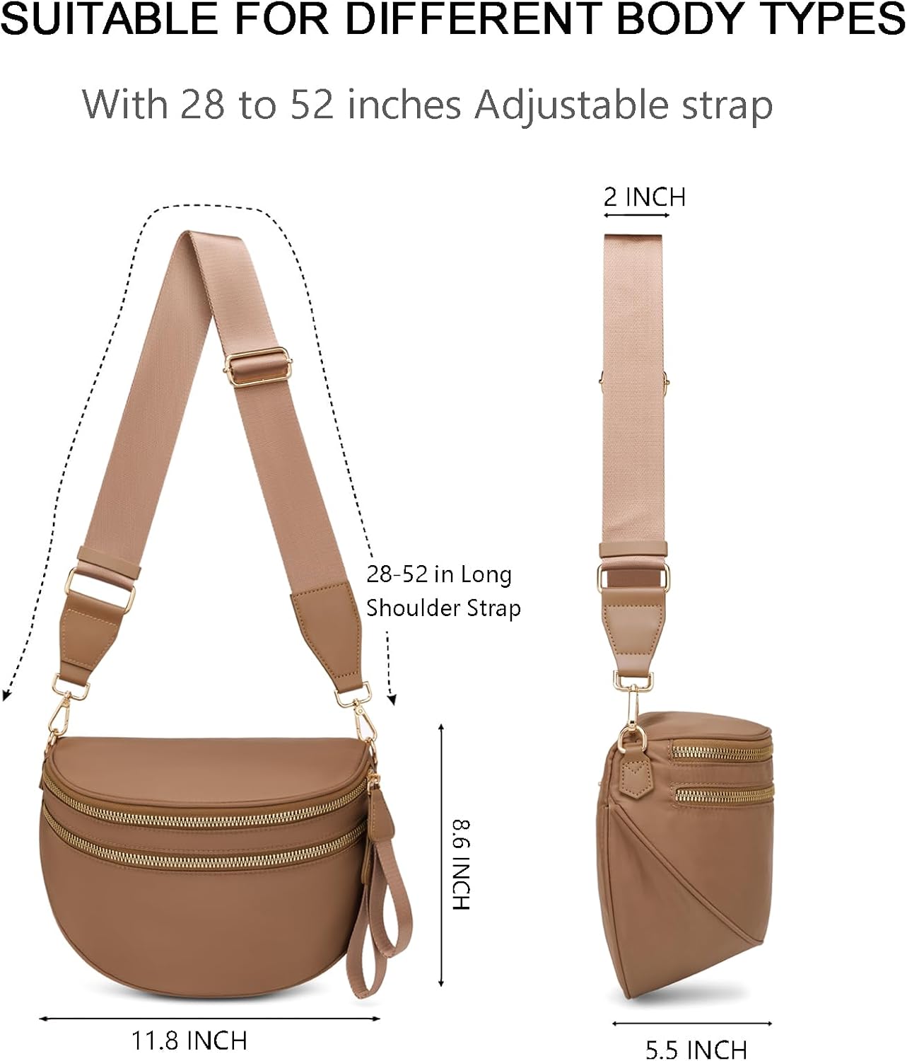 Pure Colour Crossbody Bum Bags for Women Spacious Checkered Cross body Bag Nylon Trendy Fanny Pack for Travel - Image 3