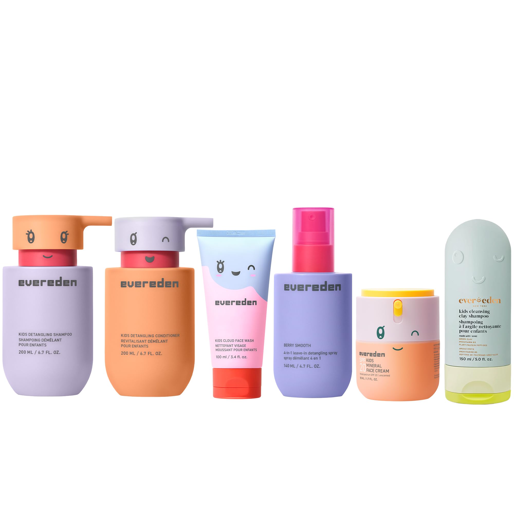 Evereden Kids Haircare & Skincare Set: Kids' Detangling Shampoo and Conditioner | After Swim Shampoo | Detangling Spray | Cloud Face Wash & SPF 20 Mineral Cream - Clean, Vegan, Non-Toxic | Ages 3+
