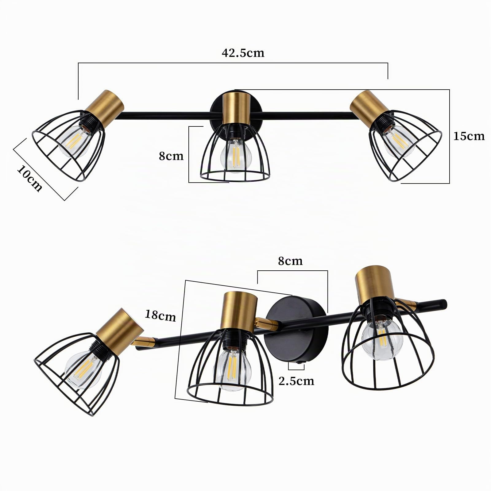 CBJKTX Apliques vintage Lámpara de pared interior negro pared orientable