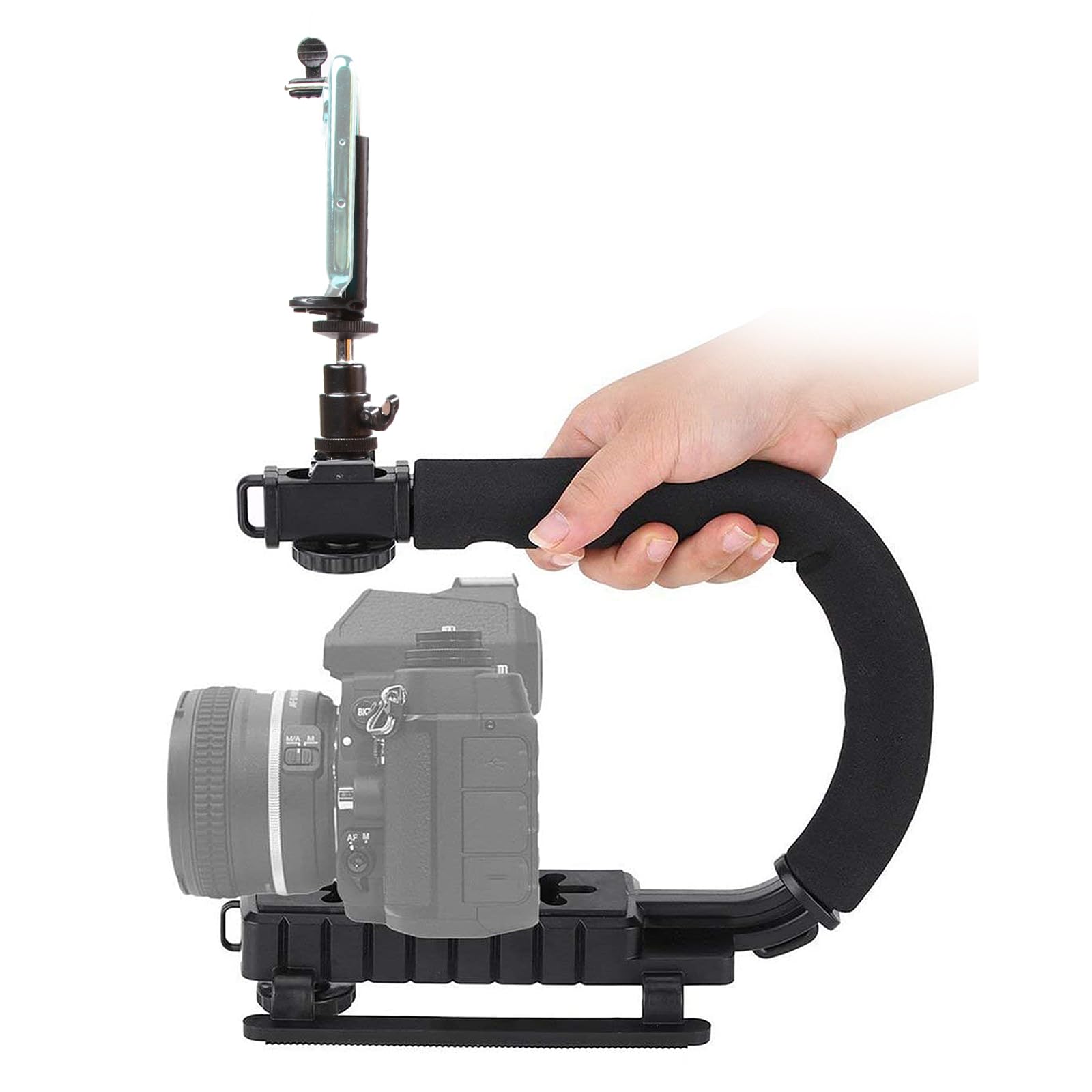 Stabilizzatore per smartphone per fotocamera, impugnatura stabilizzatrice per azione video, presa stabilizzatore portatile con supporto per clip per cellulare Hot Shoe