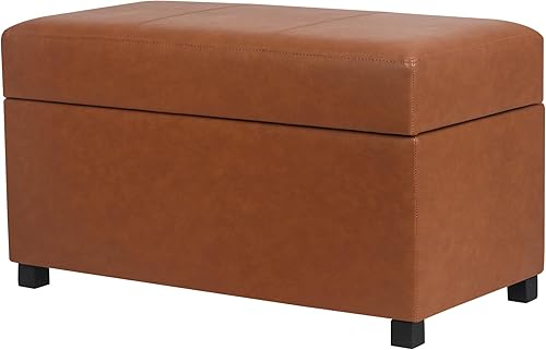 Miniatura 10 de Homebeez Banco de almacenamiento de piel sintética de 34.6 pulgadas, reposapiés otomano copetudo con tapa con bisagras fácil de abrir para sala de