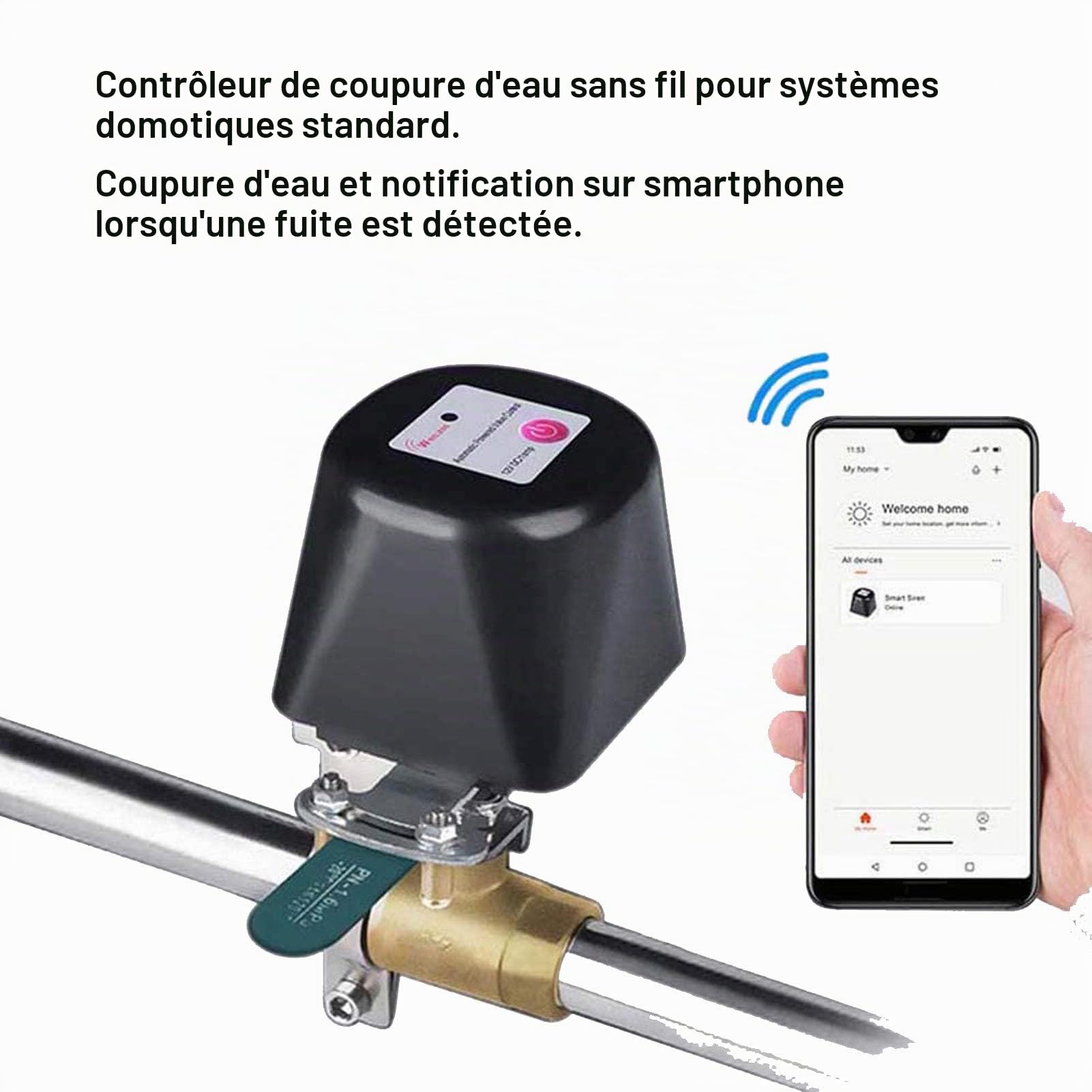 Valve d'eau/gaz compatible avec Alexa/Google Assistant, Wi-Fi télécommande, vanne de contrôle automatisation pour régulateur d'eau gaz, poignée de valve 4 points 1/2