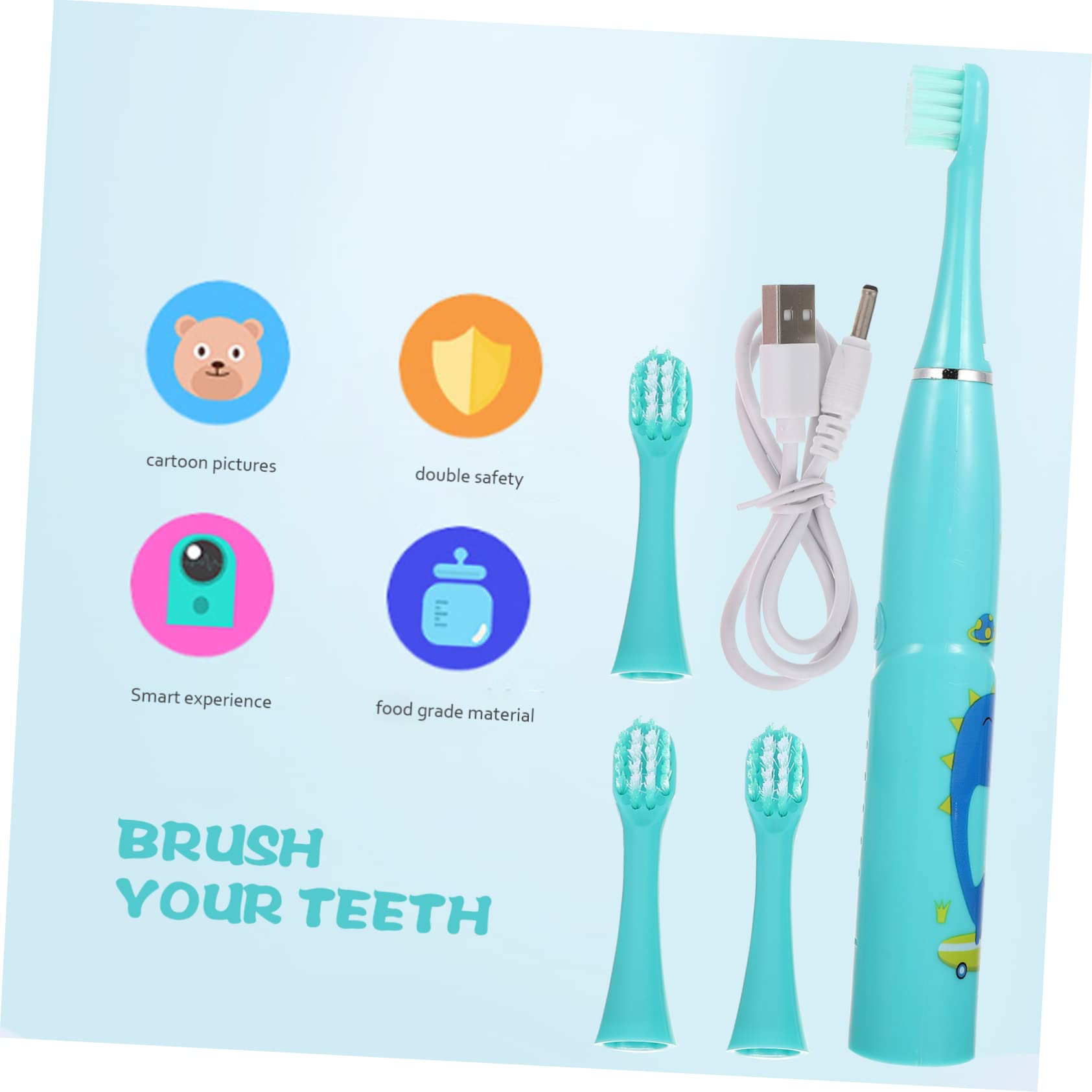 Baluue 3sets Spazzolini Elettrici Per Ragazzo Ragazza Ricaricabile e Portatile Con Testine Morbide Per Igiene Orale Divertente e Sicura Durante Bagno