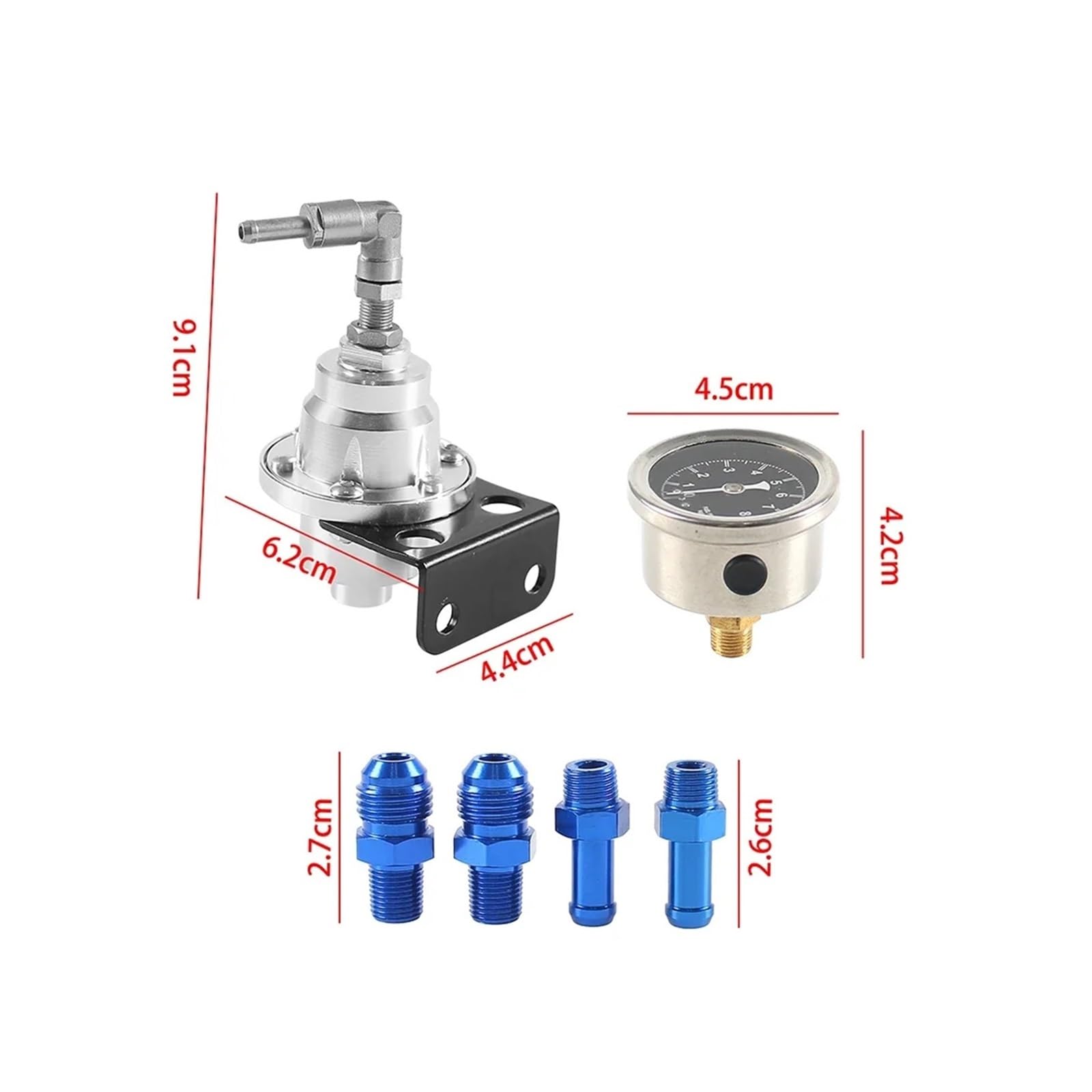 Régulateur de pression de carburant réglable avec kit de manomètre for la réinstallation d'un compresseur de carburant sur véhicule, vanne de régulation en aluminium FPR-1002(Gold)