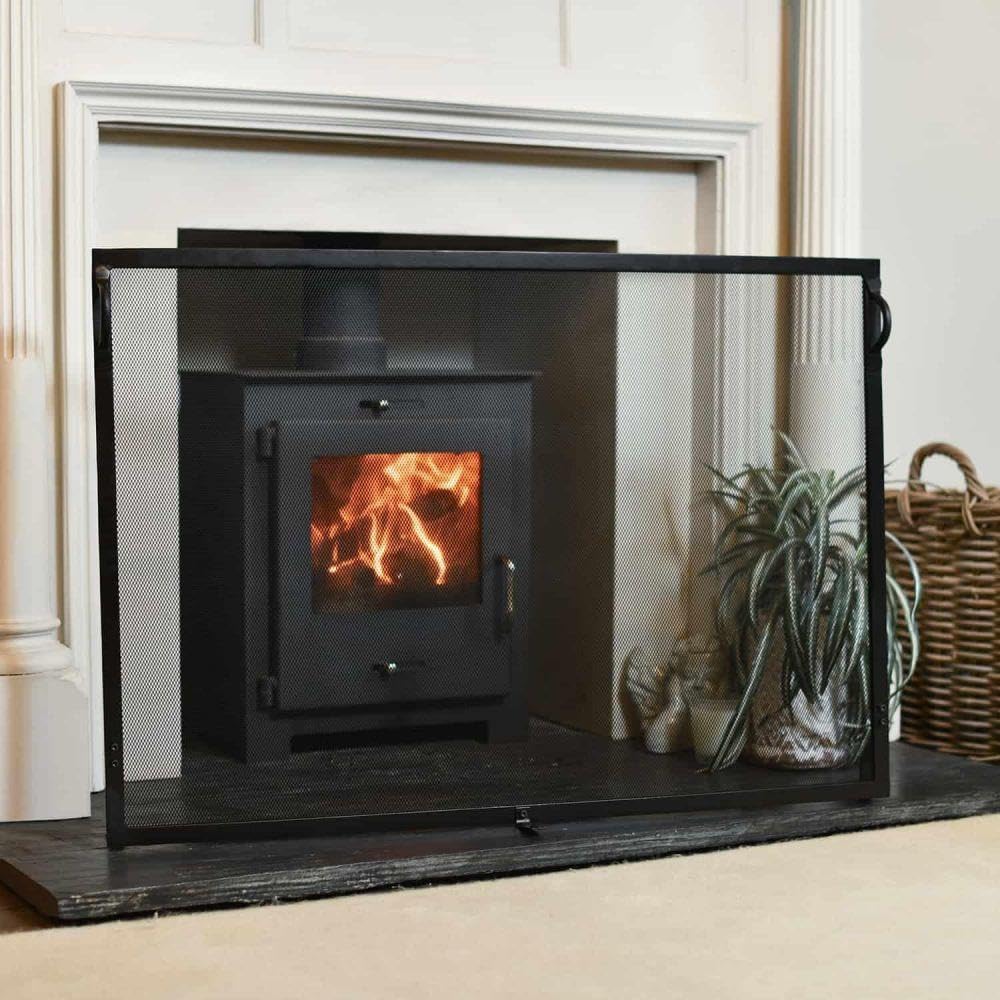 Black Country Metal Works Black Fireguard Fire Screen – Classic Style Mesh Guard For Log Burners & Open Fires – Spark & Debris Protection