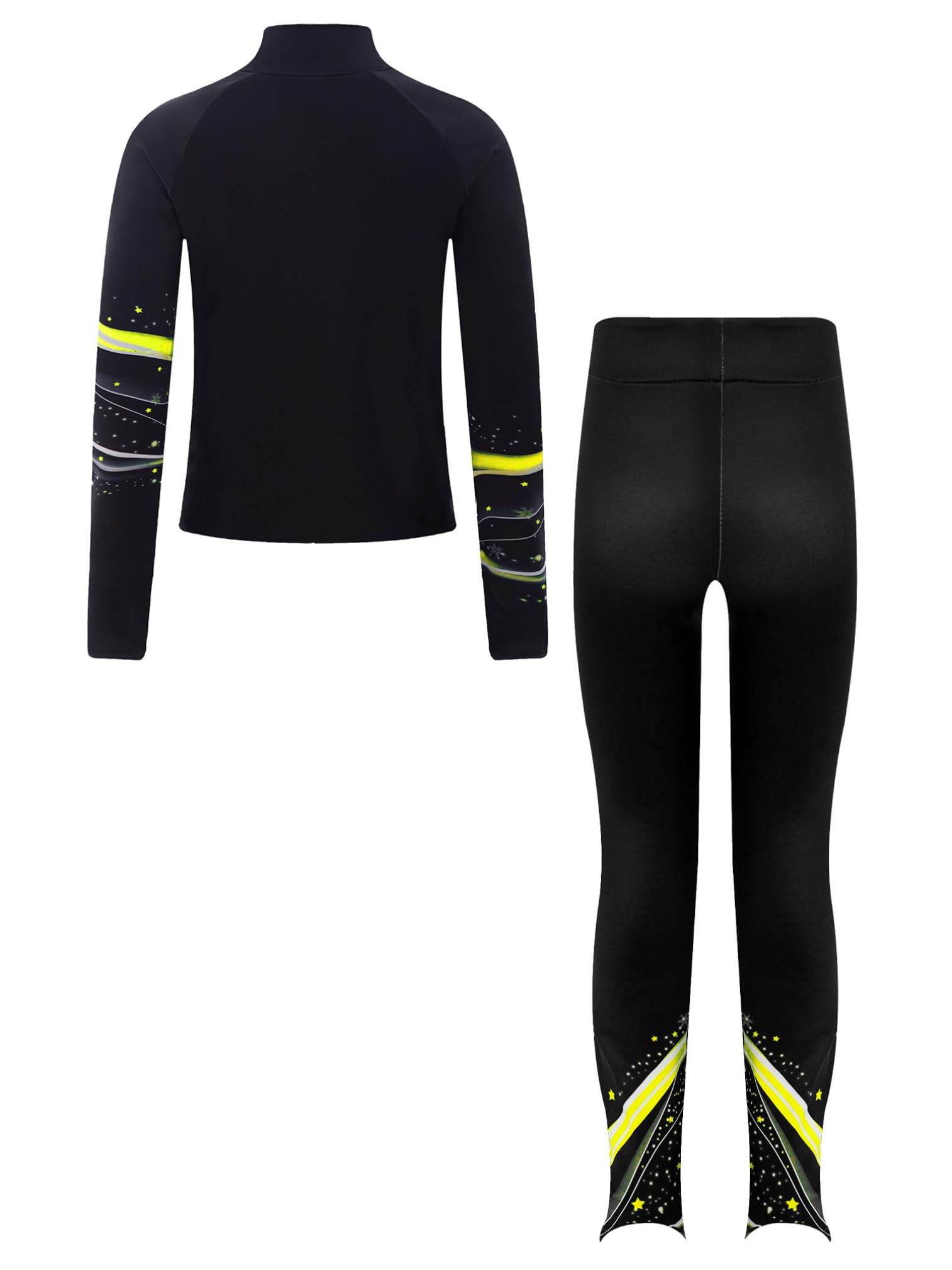 ranrann Ensemble Patinage Artistique Fille Veste Chaud Polaire avec Pantalon Collant Legging Tenue Patinage sur Glace Sport A Jaune fluo 9-10 ans