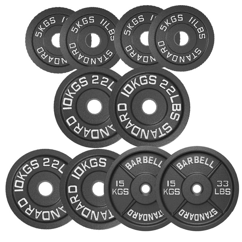 Cast Iron Olympic Weight Plates with 2 Inch Hole for Powerlifting Deadlifts and Strength Training, Solid Black Finish, Pairs 1.25kg to 25kg and Sets 45kg to 250kg (90 kg - Set)