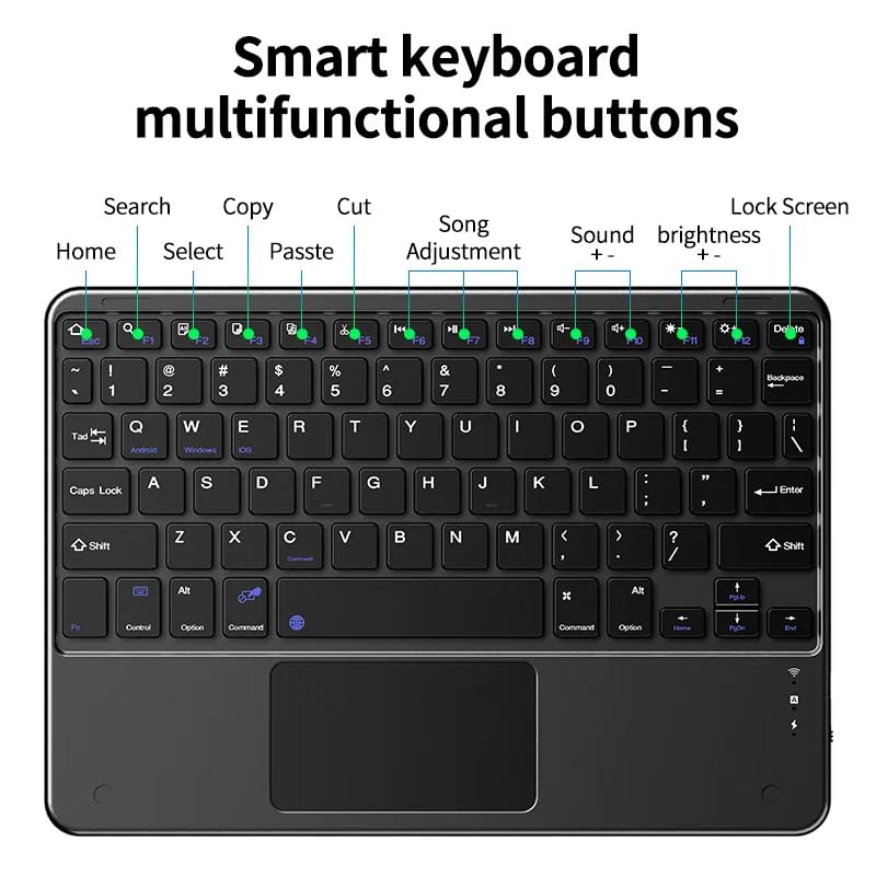 Image of XIKKART Wireless Bluetooth Keyboard with Touchpad, Wireless Multi-Device Keyboard For iPad, Android, Windows & Mac, Rechargeable Portable Keyboard with Trackpad for Tablet, Laptop, Smart TV Multicolor