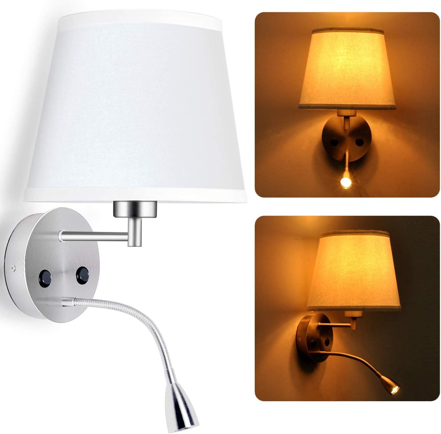 ZMH Applique murale 2 en 1 avec bras de lecture réglable et lampe de à coucher LED moderne avec