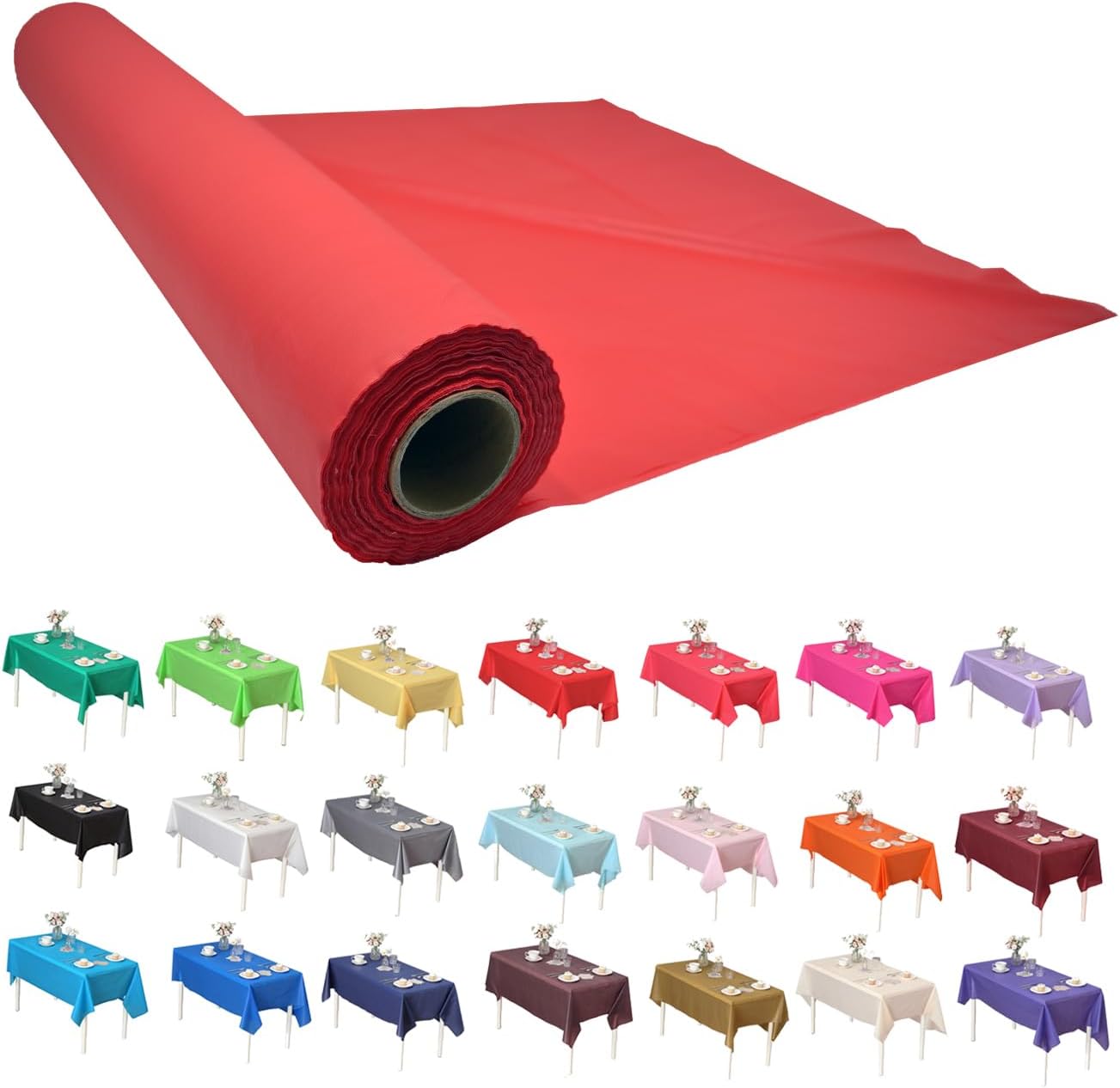 Craft And Party, Red Plastic Table Cover Roll - 40in X 100 feet Heavy Duty Plastic banquet Table Cover Roll. (Red) 40" x 100ft Red
