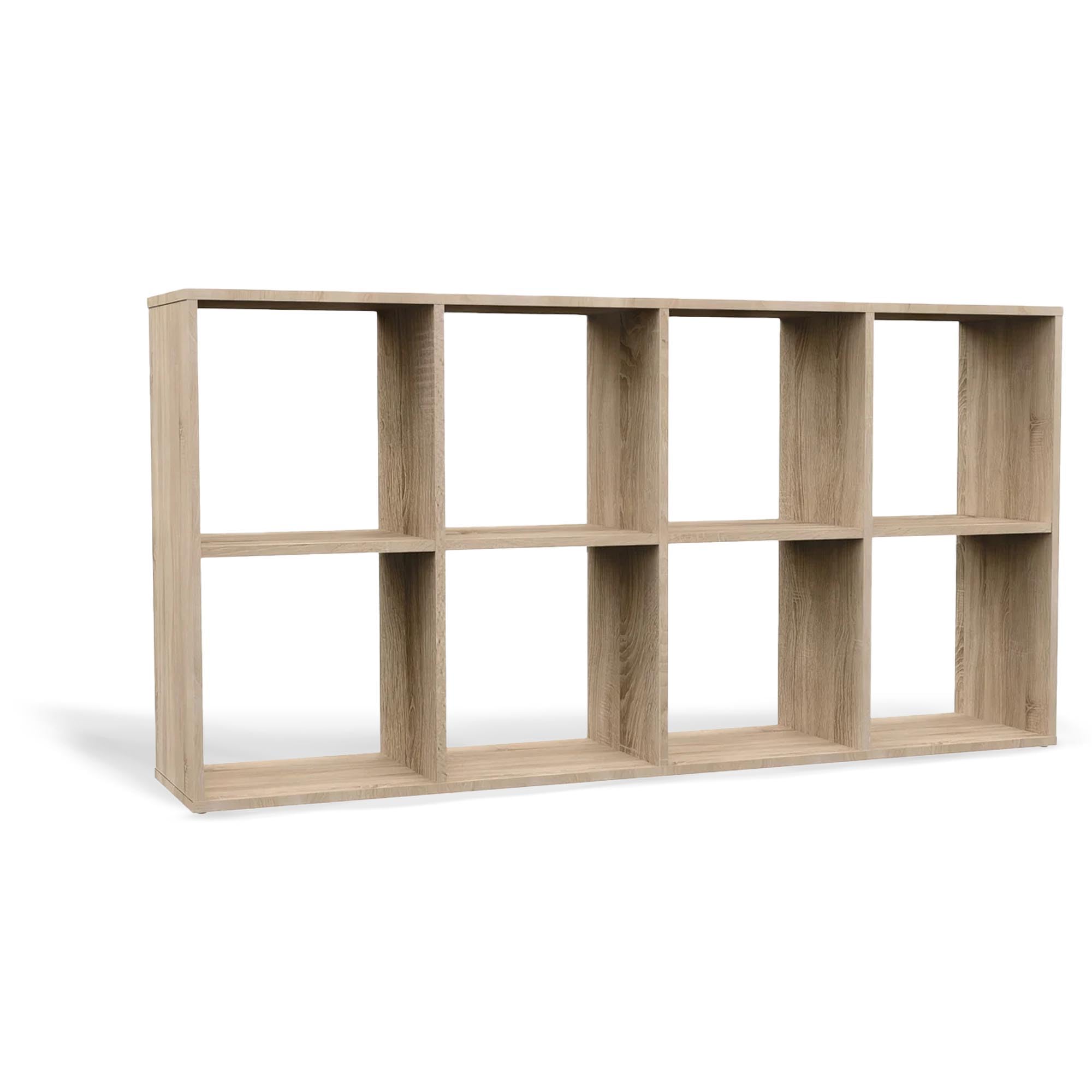 CDF Bücherregal mit 8 Fächern Würfelregal offenen Würfeln für Wohnzimmer Studio 2x4 Regal Stufenregal Ordnungssystem für Bücher Deko Fotos Arbeitszimmer Flur Eiche Sonoma 30x147x75 cm