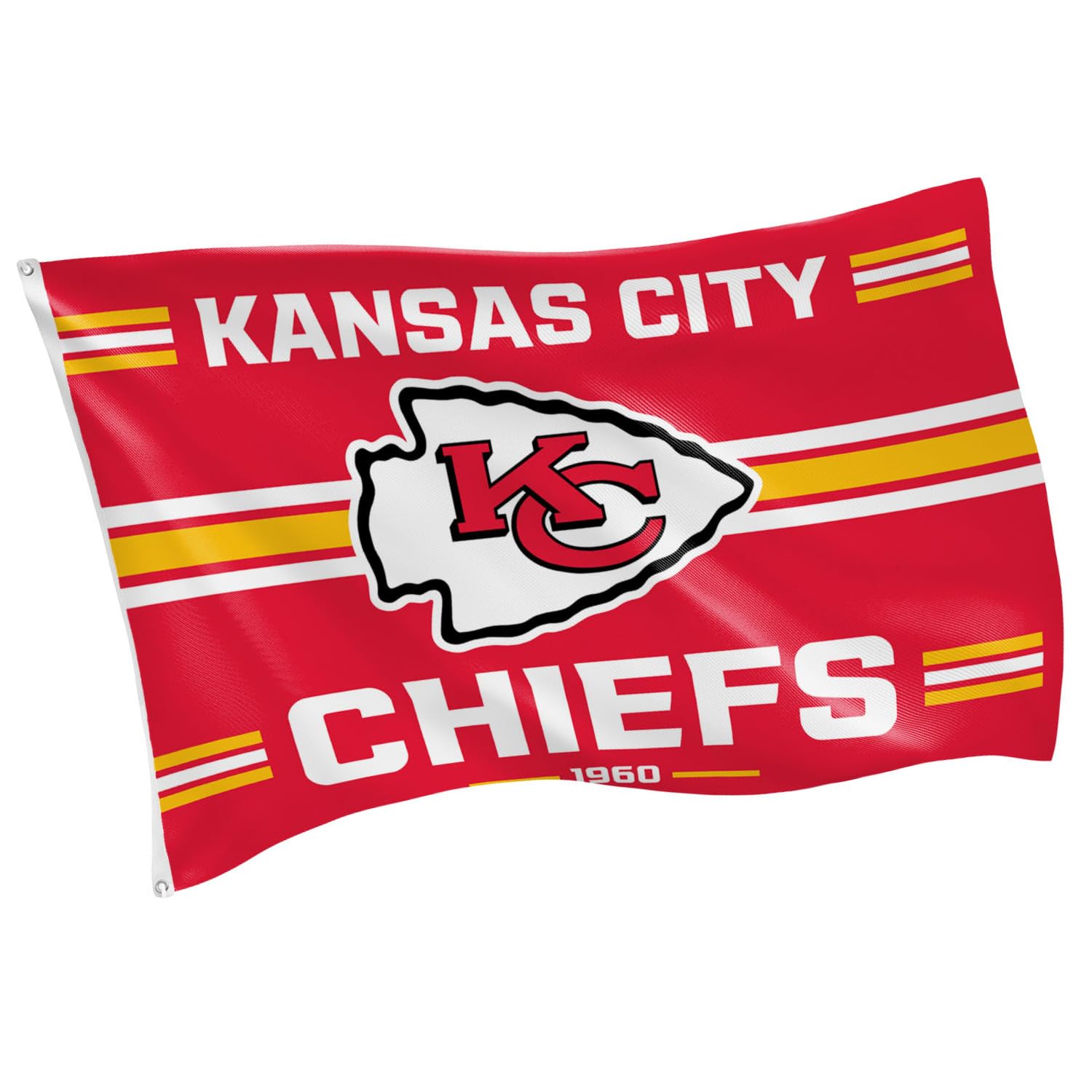 NFL Kansas City Chiefs Vintage Flag | 3 x 5 Outdoor Durable Flag with Grommets | Heavy Duty Banner for Outdoor Garden Patio Decoration | Indoor Wall Decor for Room | Works with Flagpoles for Outside