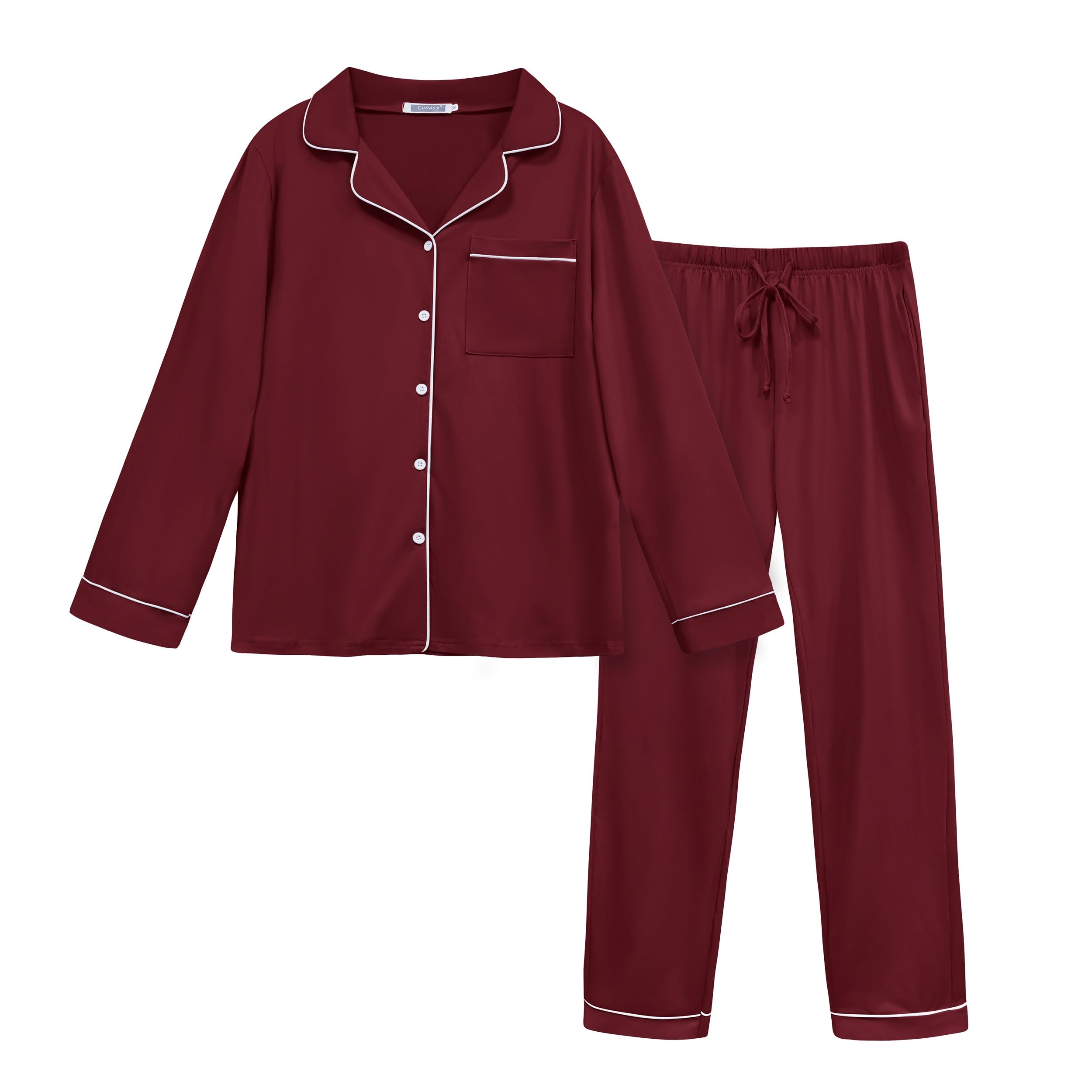Lovasy Pyjamas for Women Classic Button Down Pjs Set Long-Sleeve Shirt and Full-Length Bot...