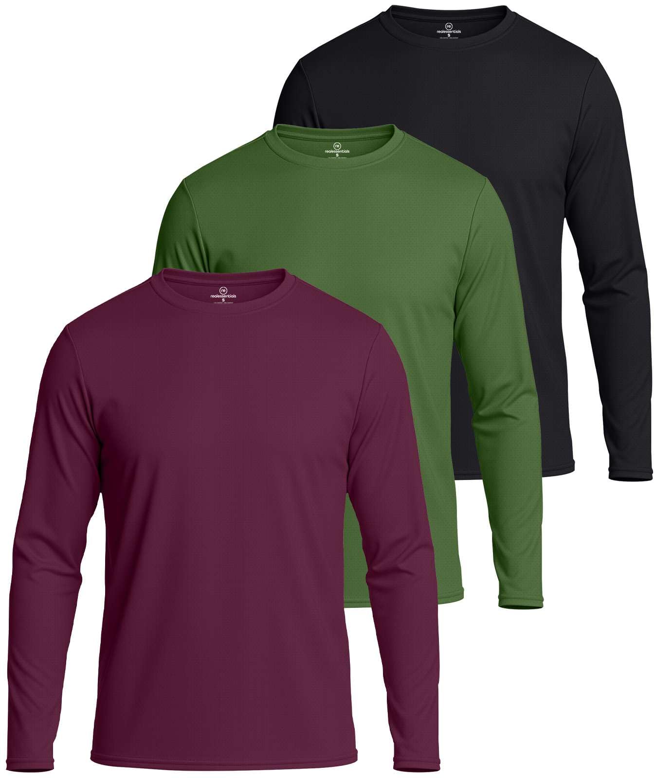 Real Essentials 3 & 5 Pack: Men's Mesh Quick Dry Athletic Long Sleeve T-Shirt UPF SPF UV Sun (Available in Big & Tall)