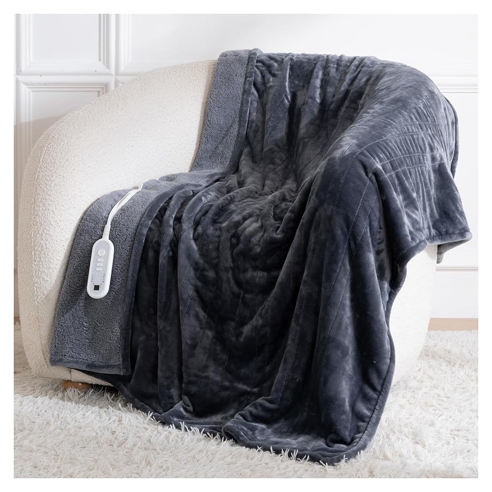 Couverture chauffante électrique 180x130cm pour 1-2 Personnes, Plaid Chauffant électrique pour canapé et lit, Flanelle Ultra Douce, 5 température, minuterie 4h avec arrêt Auto, Protection surchauffe