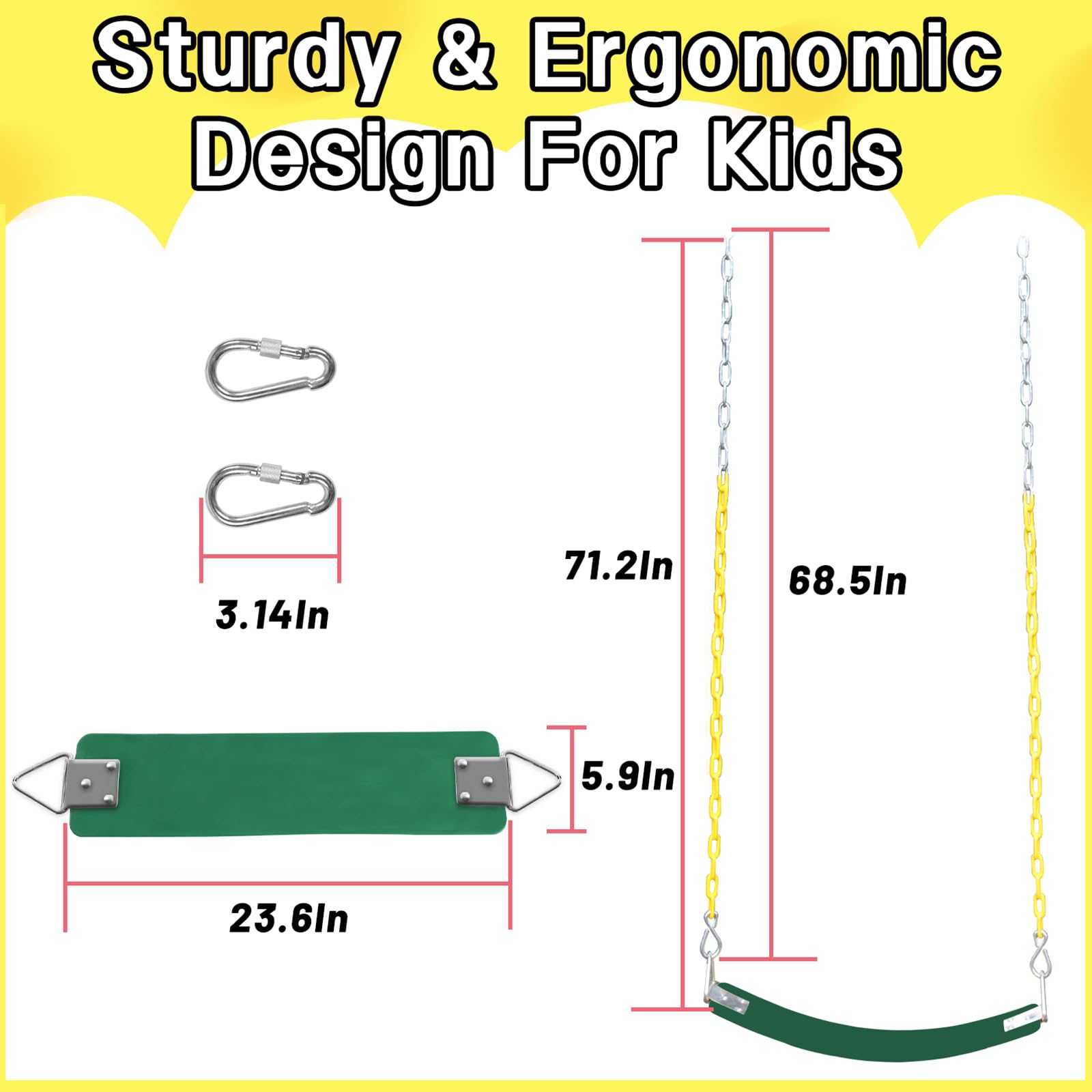 Juego de columpios para niños con columpio de cadena para adultos con anillo de ángulo de inclinación mental de acero inoxidable, adecuado para jugar en el patio trasero familiar (AB010002-6)