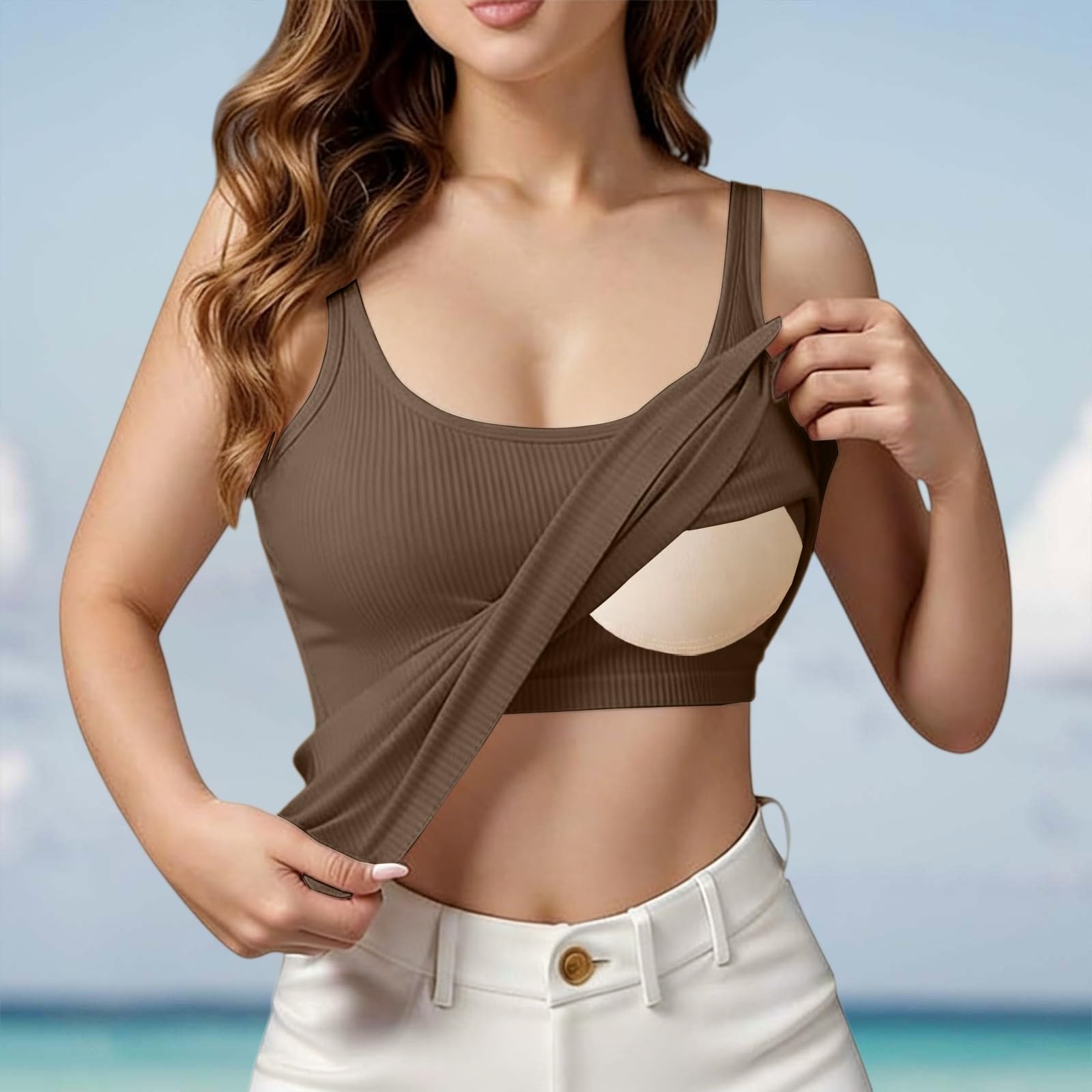 Canotta da donna con reggiseno integrato, basica, da yoga, imbottita, con reggiseno integrato, canottiera da allenamento, per il tempo libero, top senza spalline